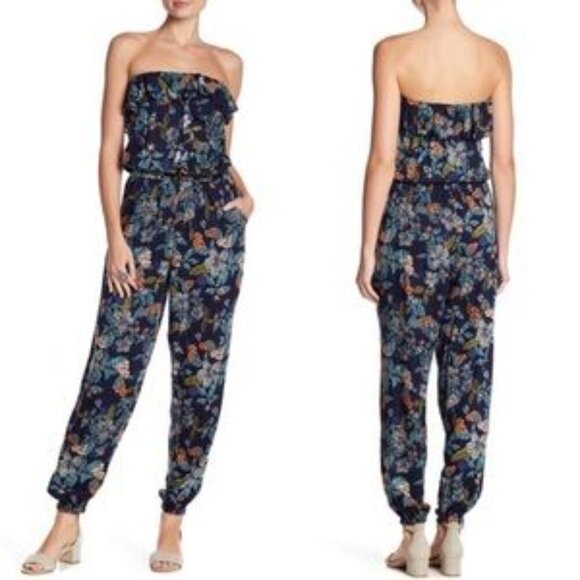 Angie Jumpsuit Womens Size Small Colorful Floral Ruffles Strapless Summertime - Picture 3 of 15